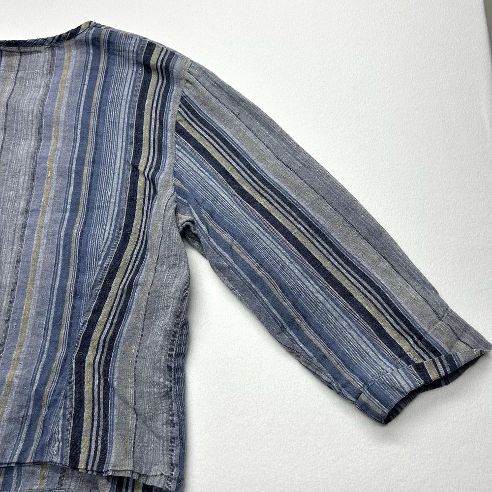 Flax Crop Linen Button Up Striped Shirt Size M Blue Yellow Lagenlook‎ Beach Boho - Picture 9 of 10